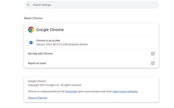 Checking if Chrome browser has any updates available.