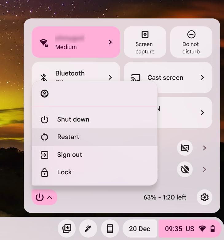 Chromebook Restart Icon