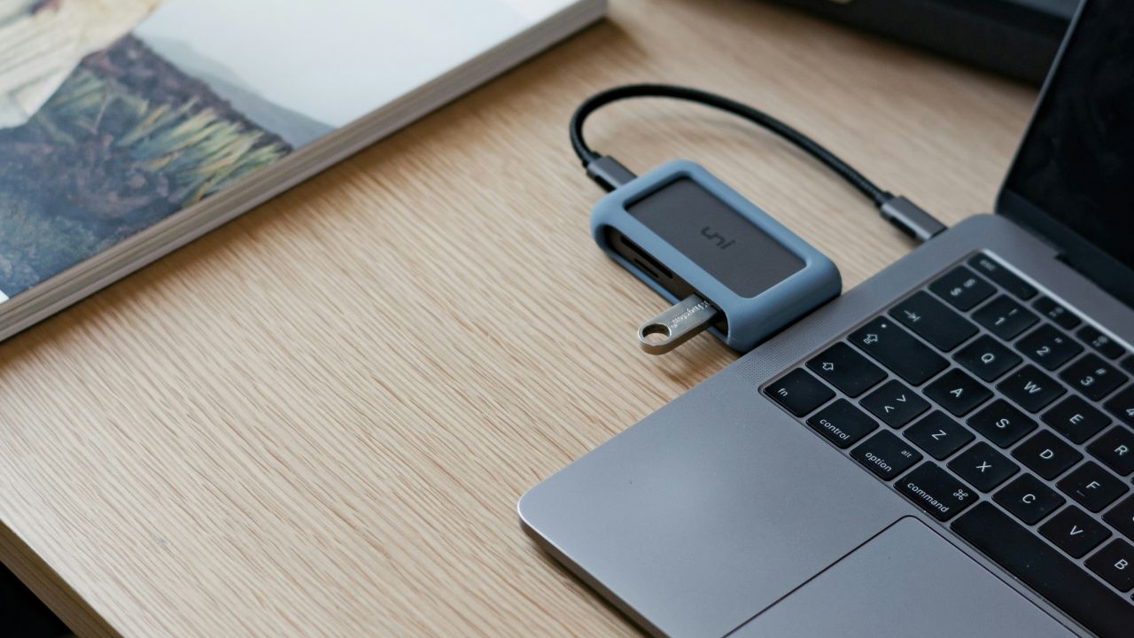 A computer with a USB adapter