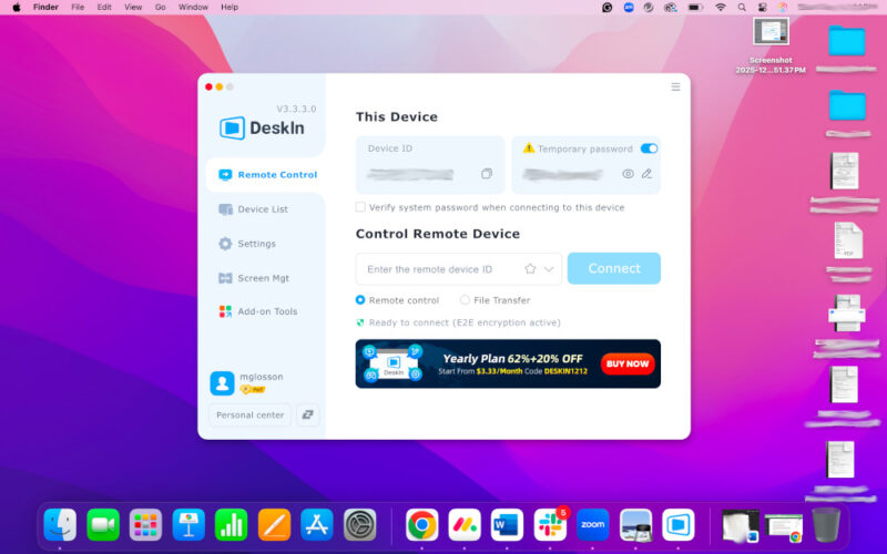 Demo of DeskIn's limited screen sizing options on MacOS