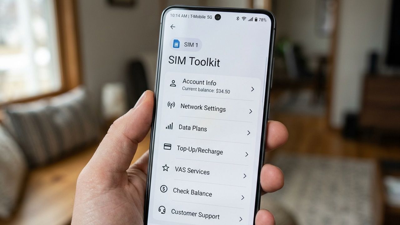 Featured Image displaying a SIM Toolkit app with inside menus.