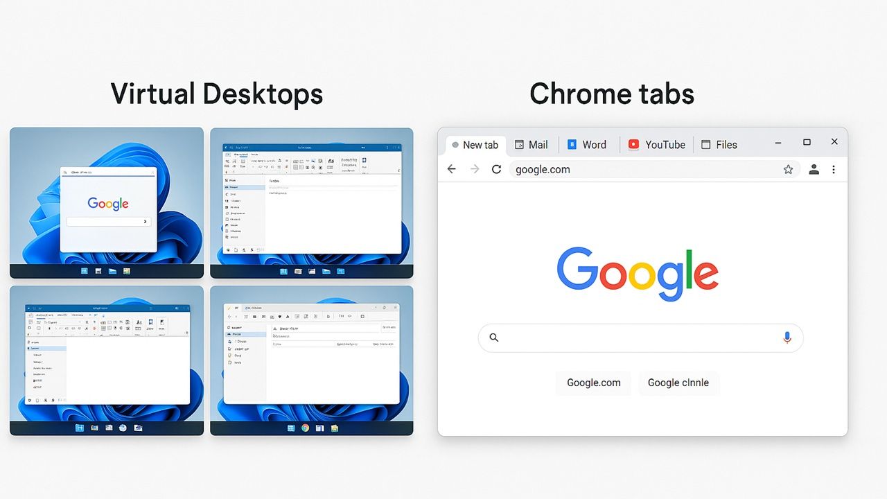 Featured Image: Virtual Desktops are compared against Chrome browser tabs.