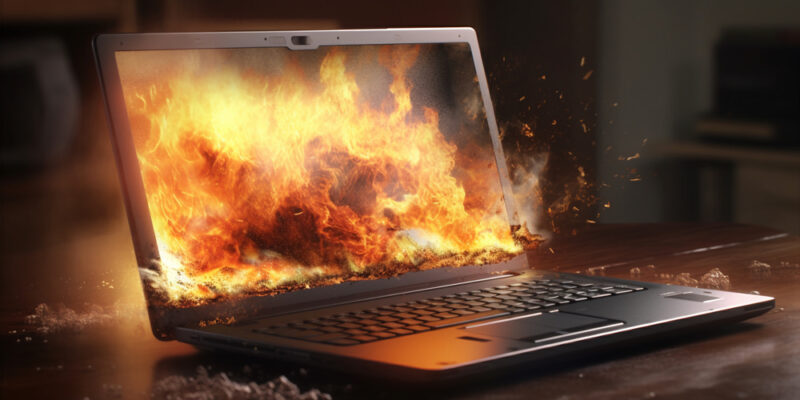 laptop on fire