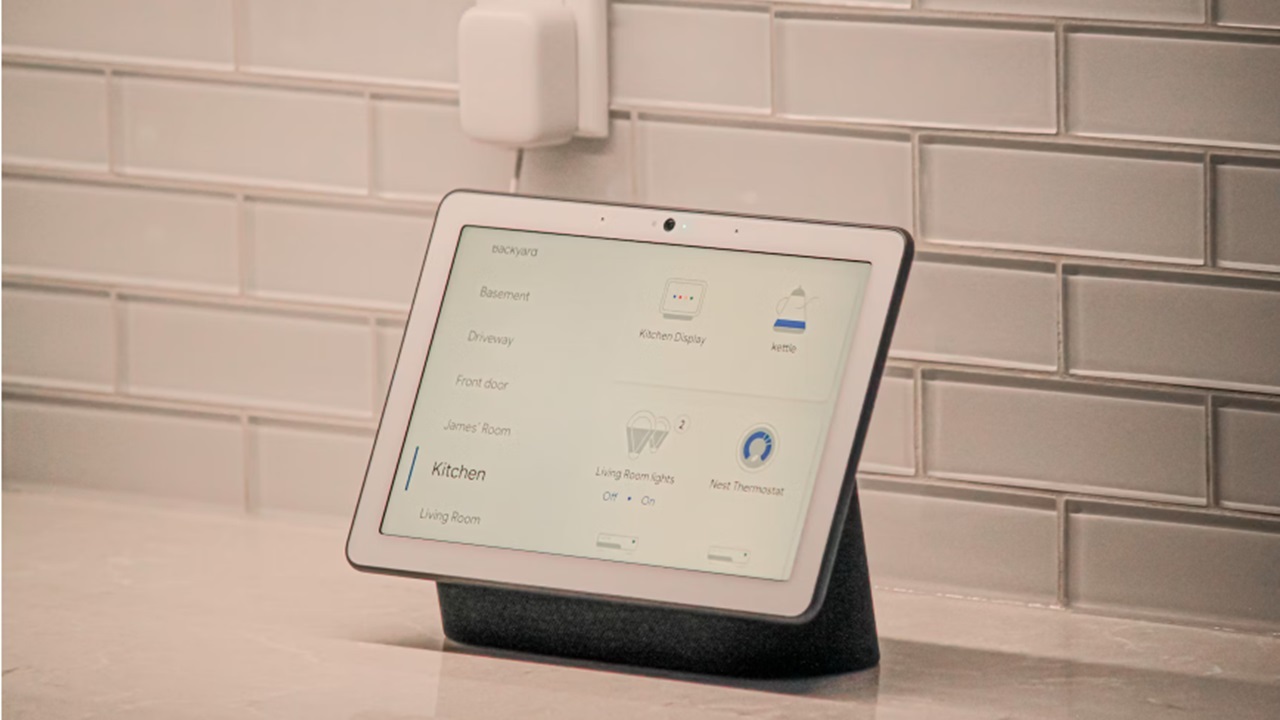 Google Home device sitting on counter.