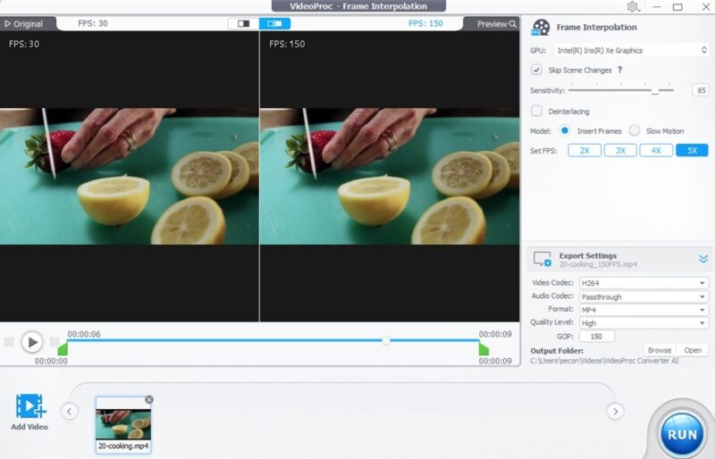 Using Frame Interpolation in VideoPro Converter AI.