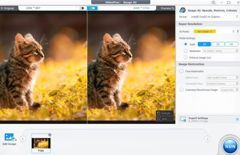 Upscaling an image of a kitten.