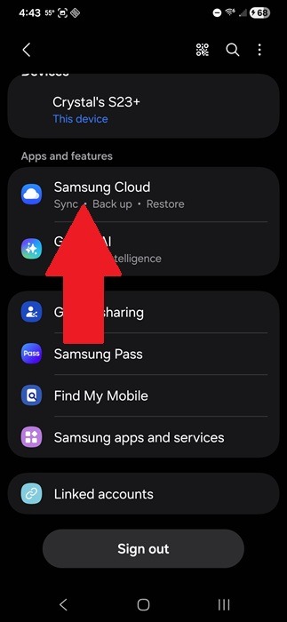 Accessing Samsung Cloud.