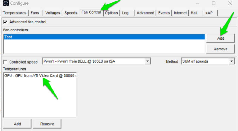 SpeedFan fan control settings