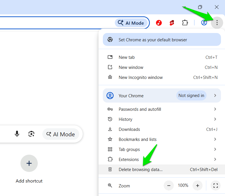 Chrome main menu