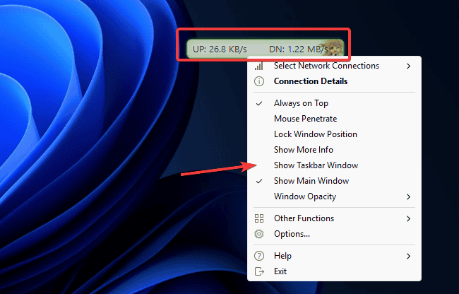 Show Taskbar Window Trafficmonitor